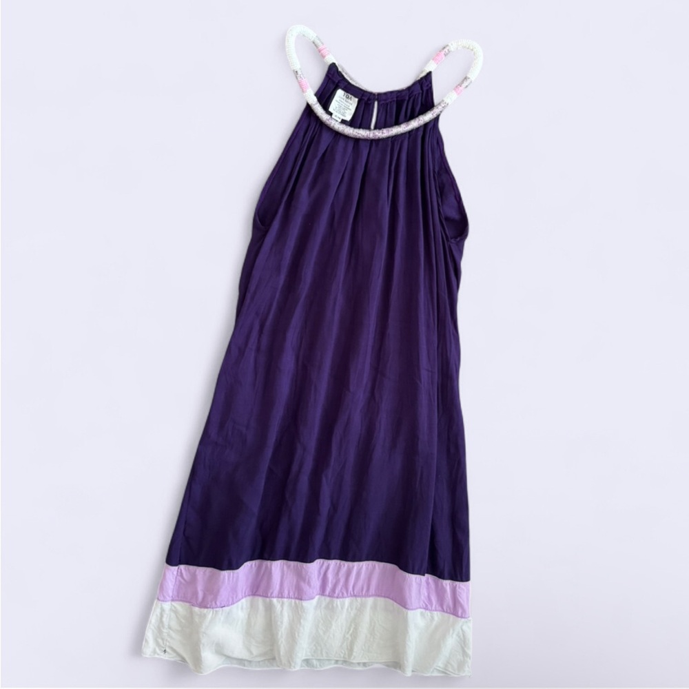 Vintage Y2K YOA Beaded Neckline Purple Mini Dress Rayon Island Coastal